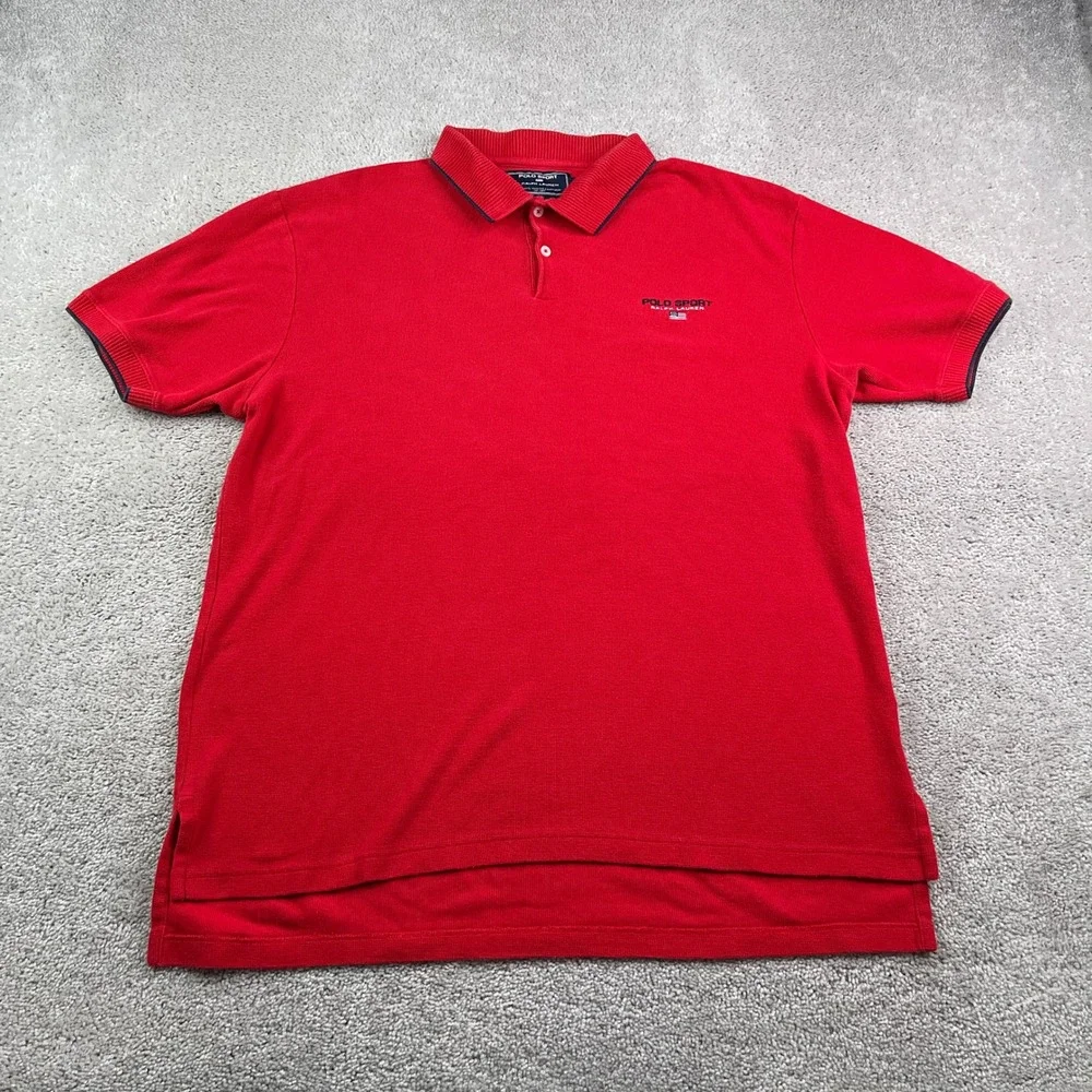 Vintage Polo Sport Shirt Mens Large Red Embroidered Logo Ralph Lauren Y2K